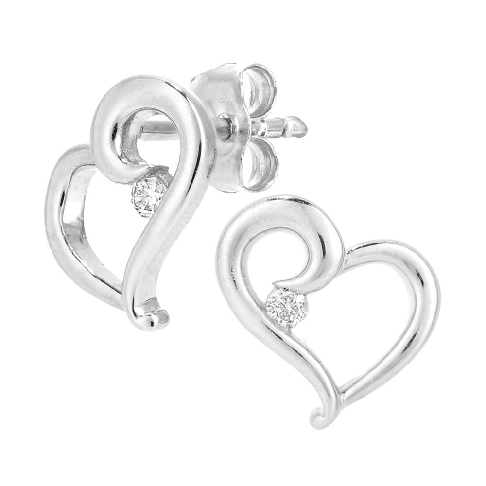 Diamond Heart Stud Earrings 9ct White Gold | Prime Jewellery