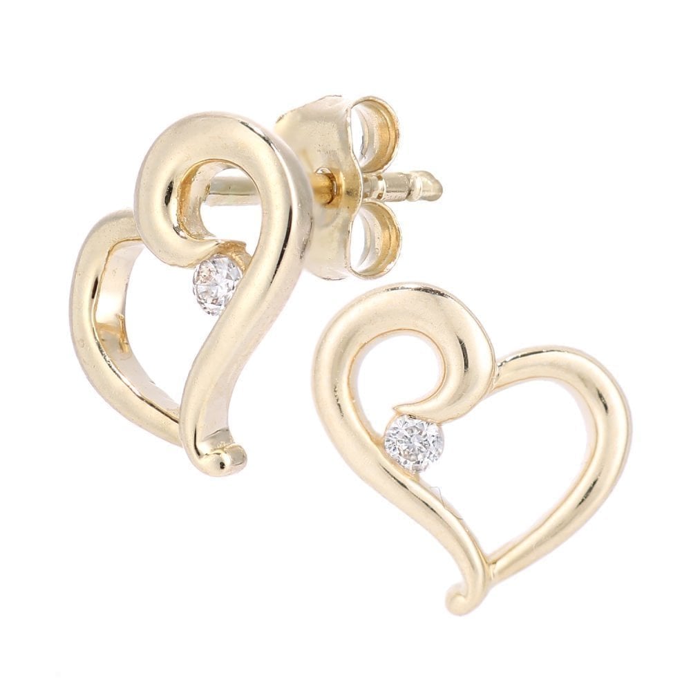 Diamond Heart Stud Earrings 9ct Gold | Prime Jewellery