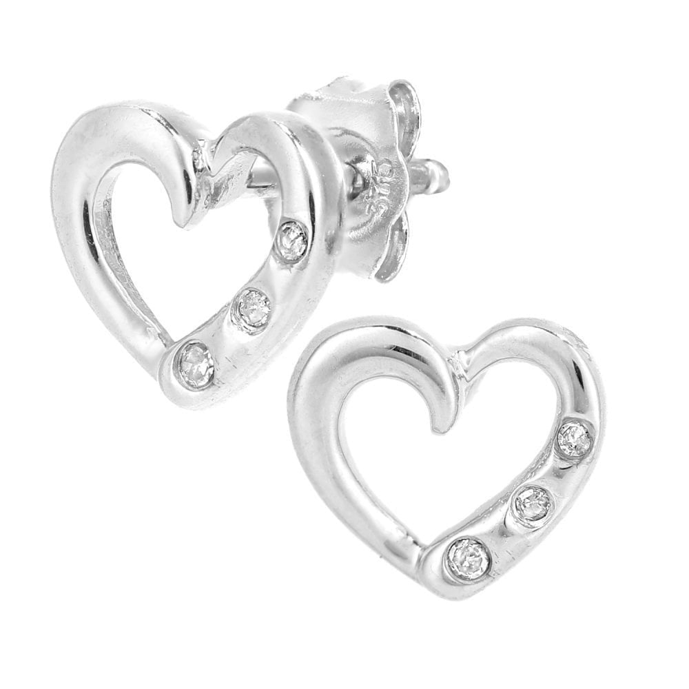 9ct White Gold Natural Diamond Heart Stud Earrings