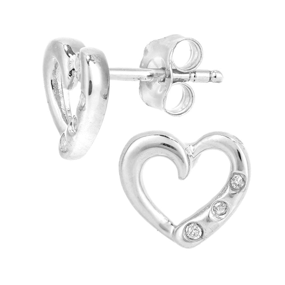 9ct White Gold Natural Diamond Heart Stud Earrings