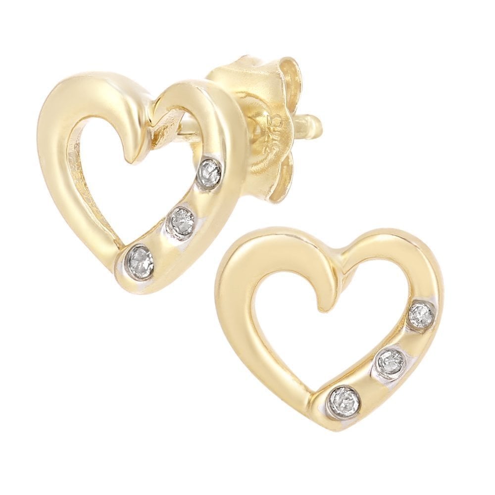 9ct Gold Natural Diamond Heart Stud Earrings