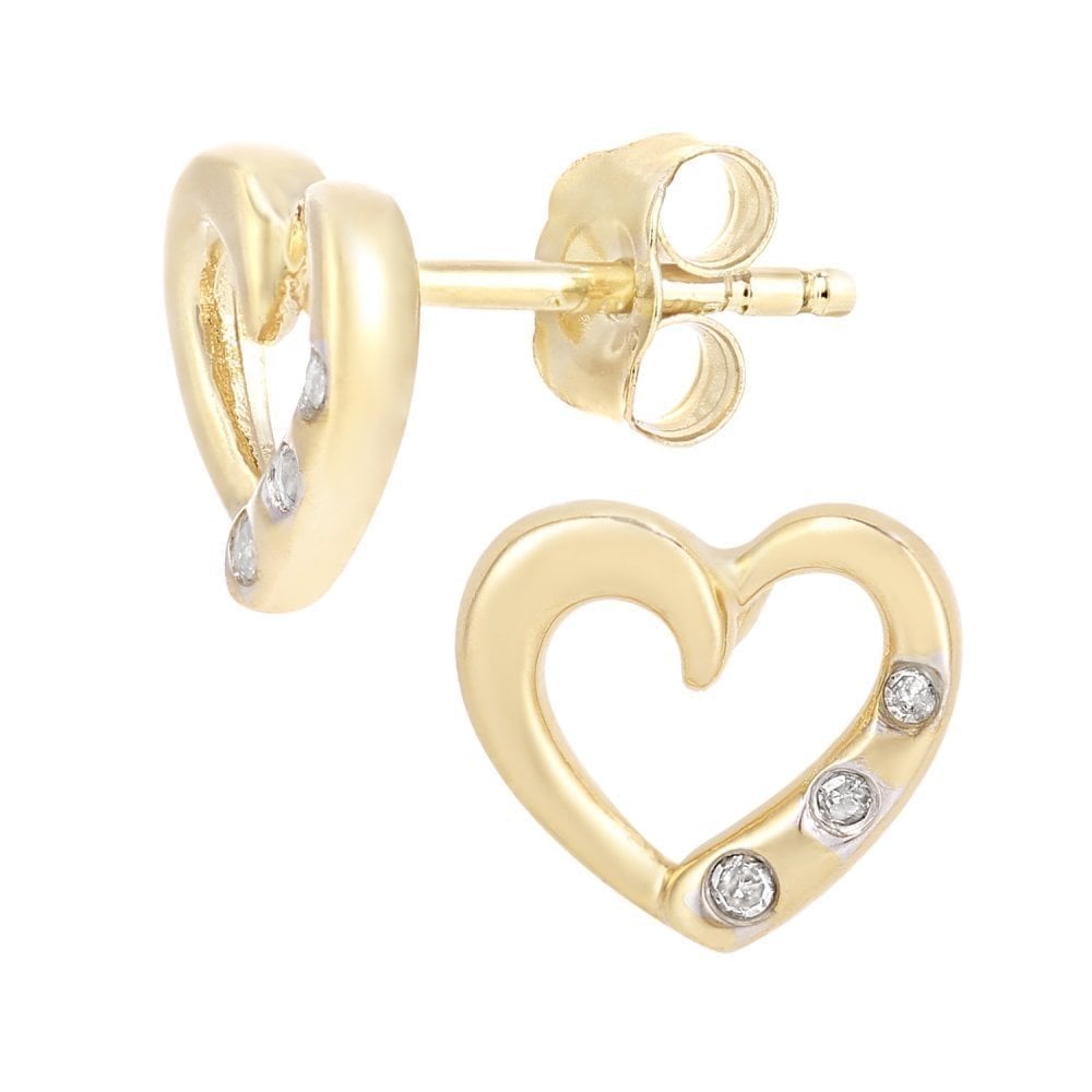 9ct Gold Natural Diamond Heart Stud Earrings