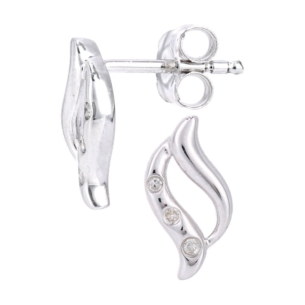 9ct White Gold Natural Diamond Flames Stud Earrings