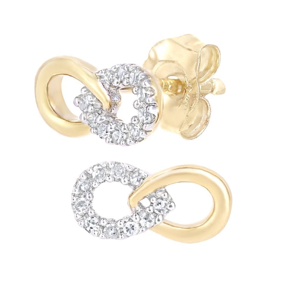 Diamond Infinity Stud Earrings 9ct Gold | Prime Jewellery
