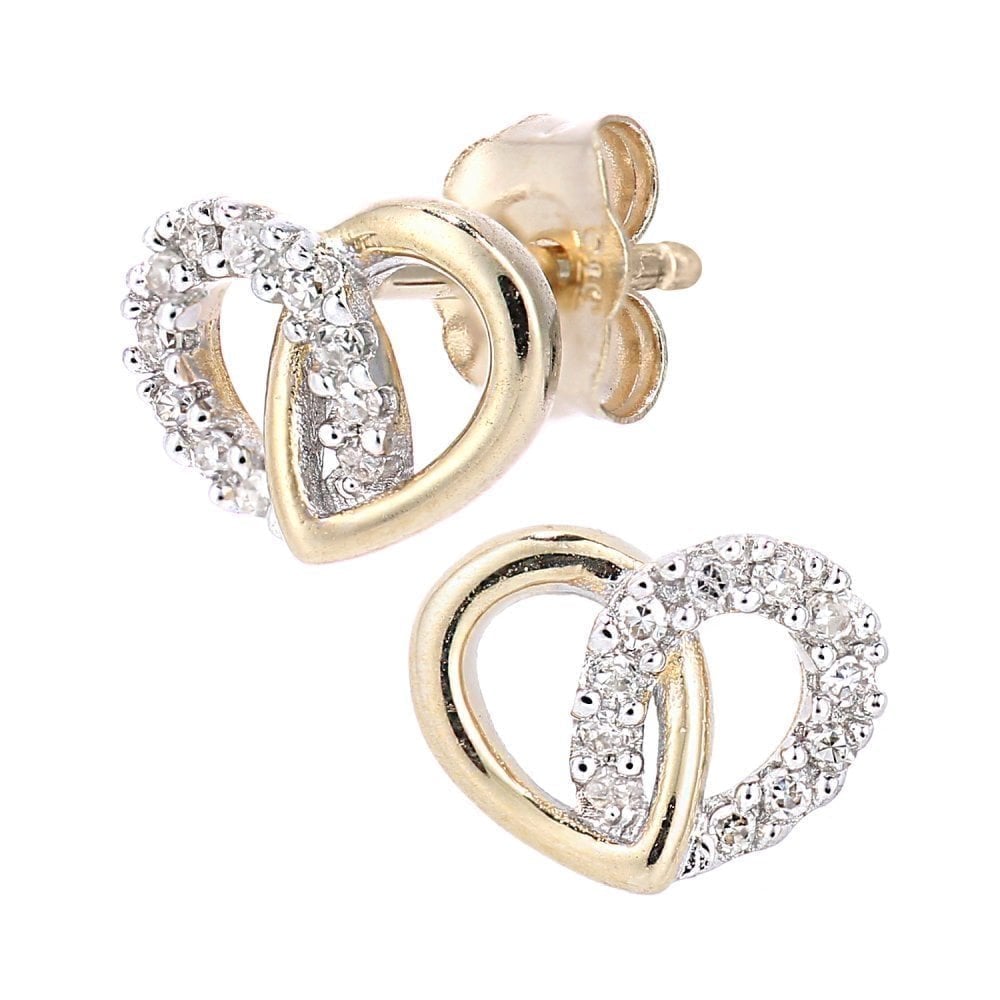 Diamond Heart Stud Earrings 9ct Gold | Prime Jewellery