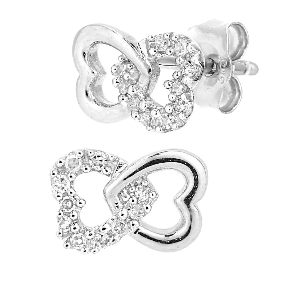 9ct White Gold Natural Diamond Heart Stud Earrings