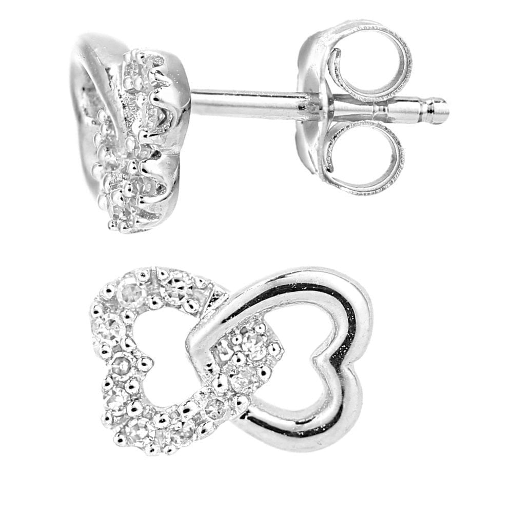 9ct White Gold Natural Diamond Heart Stud Earrings