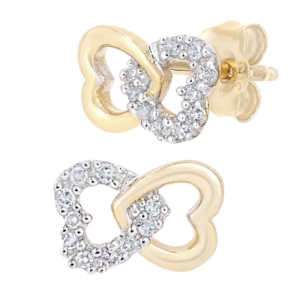 Diamond Heart Stud Earrings 9ct Gold | Prime Jewellery