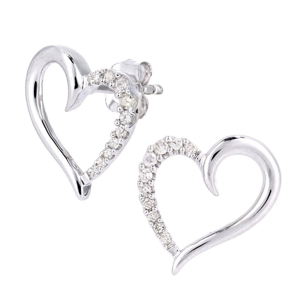 9ct White Gold 0.10 Carat Natural Diamond Open Heart Stud Earrings