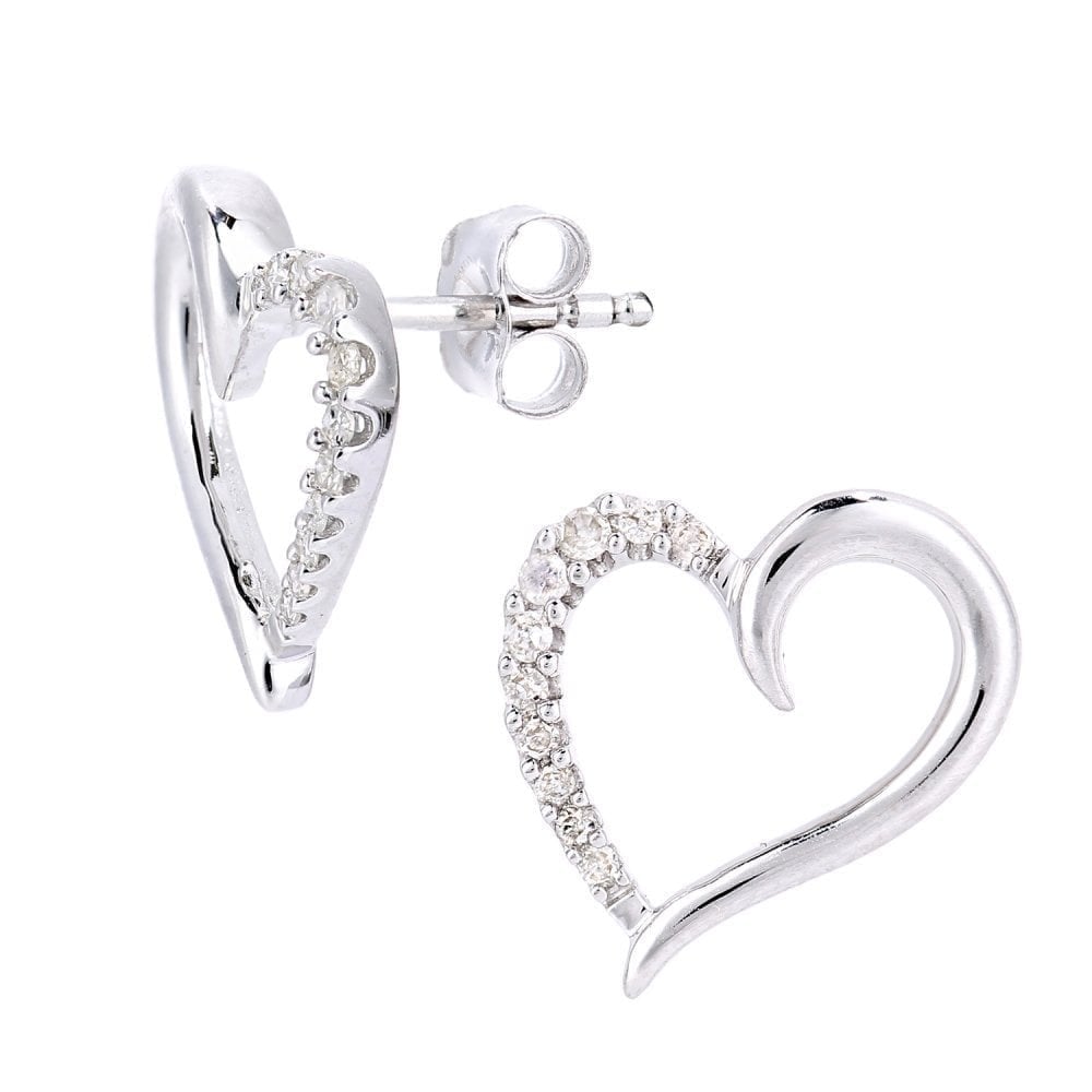 9ct White Gold 0.10 Carat Natural Diamond Open Heart Stud Earrings