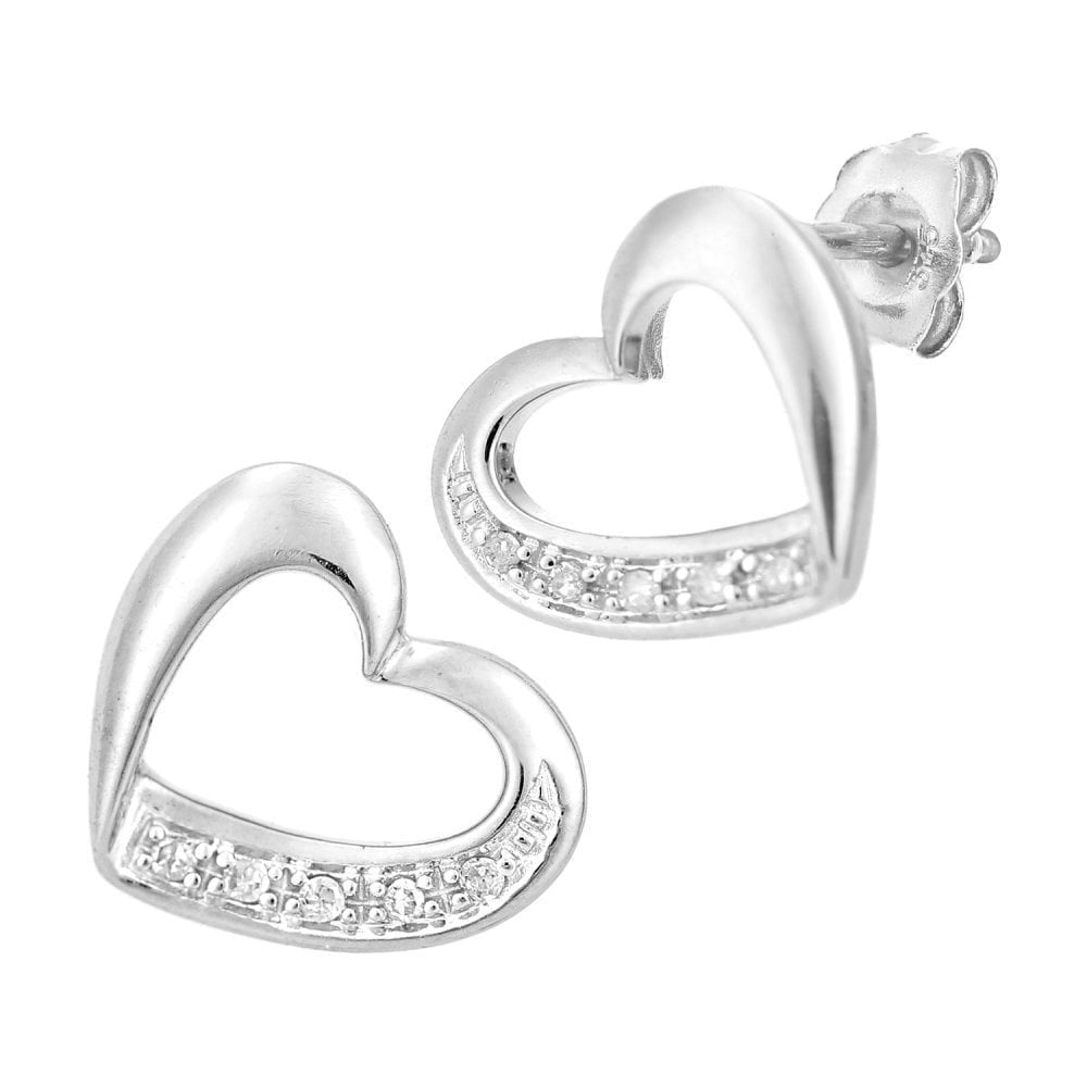 Diamond Heart Stud Earrings 9ct White Gold | Prime Jewellery