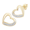 9ct Gold Natural Diamond Open Heart Stud Earrings
