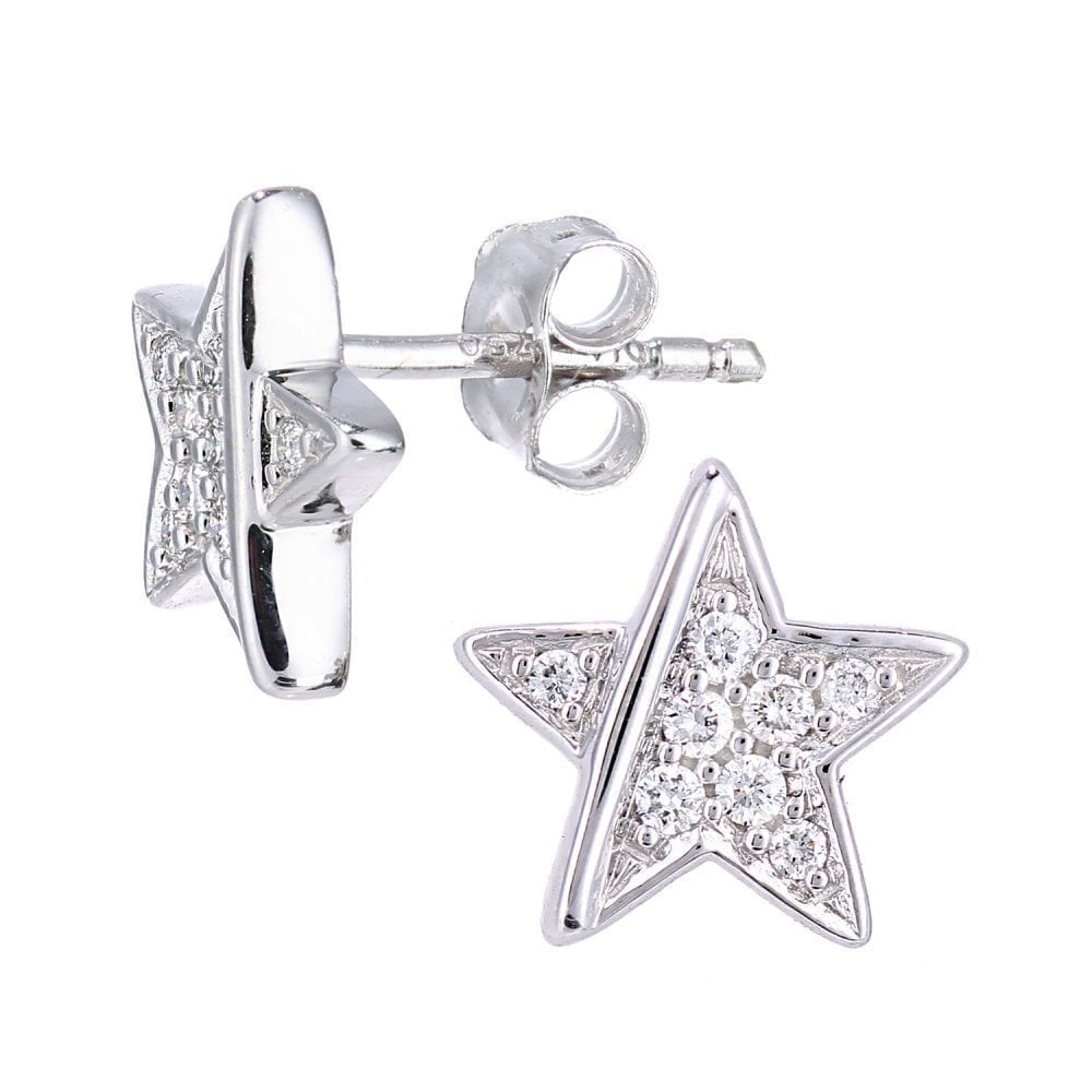 18ct White Gold 0.12 Carat Natural Diamond Star Stud Earrings