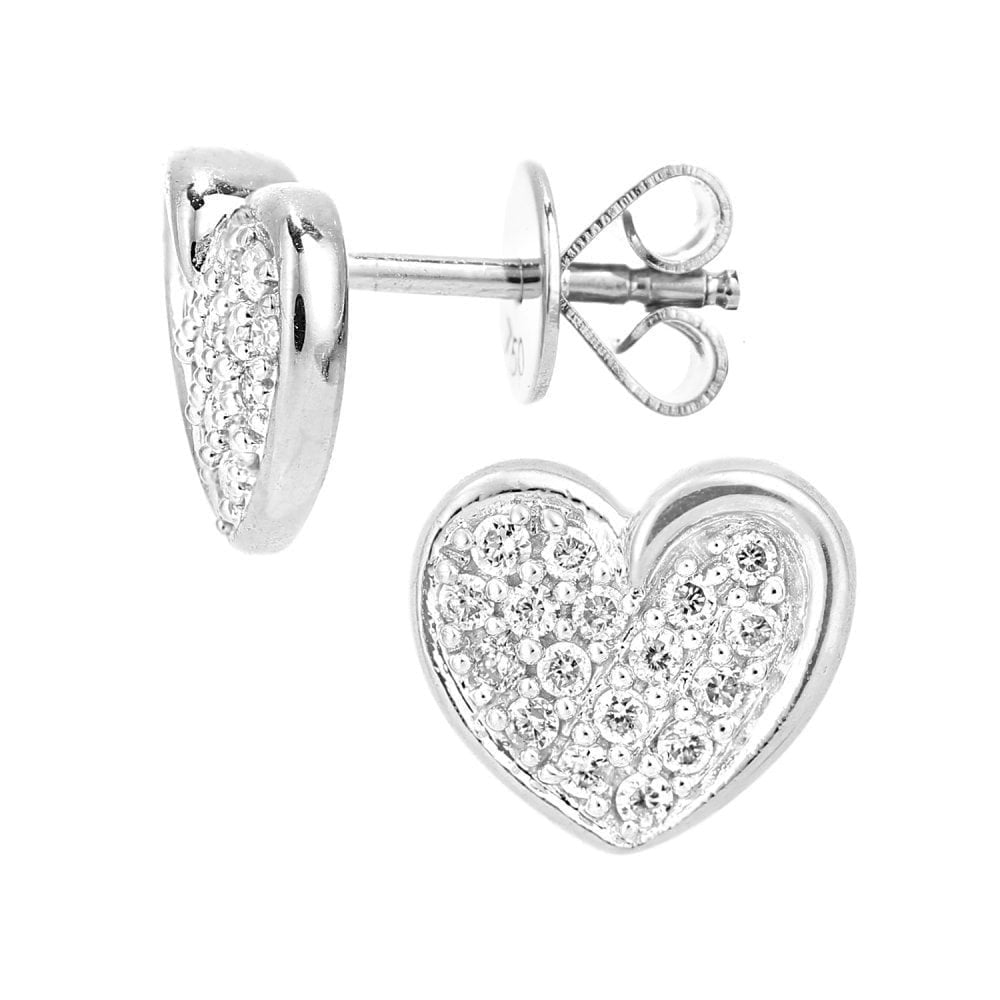 18ct White Gold 0.20 Carat Natural Diamond Heart Stud Earrings with Gold Push Back