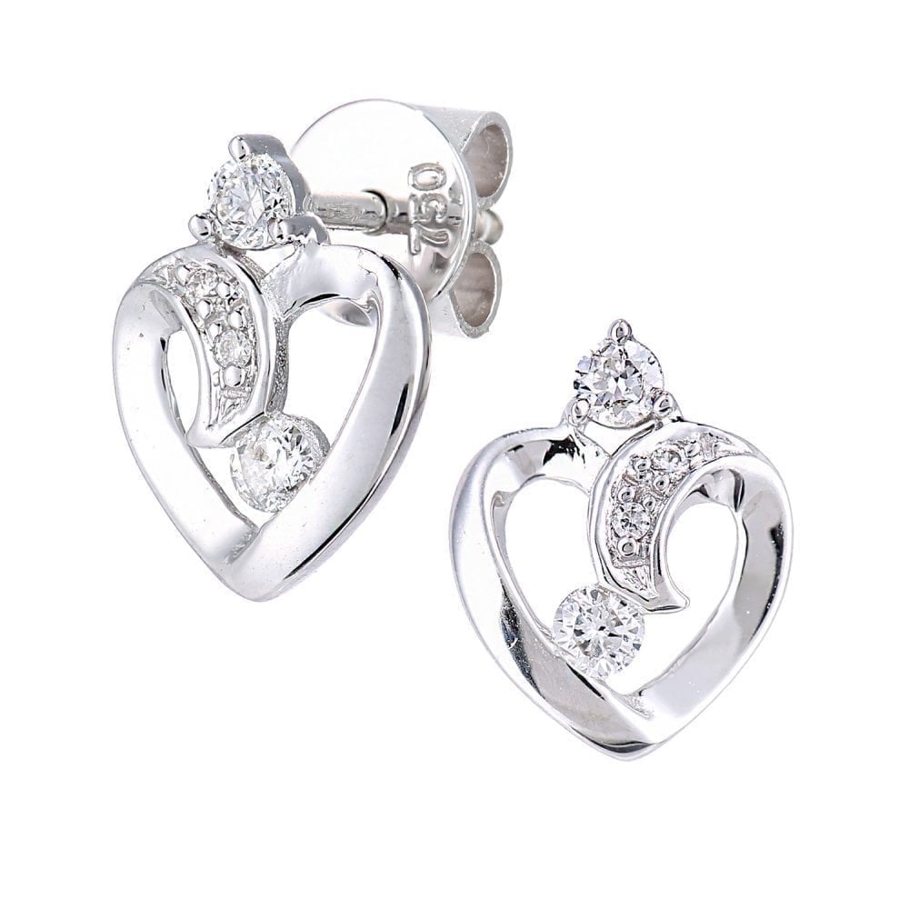 18ct White Gold 0.15 Carat Natural Diamond Heart Stud Earrings