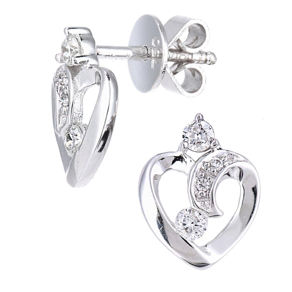 18ct White Gold 0.15 Carat Natural Diamond Heart Stud Earrings