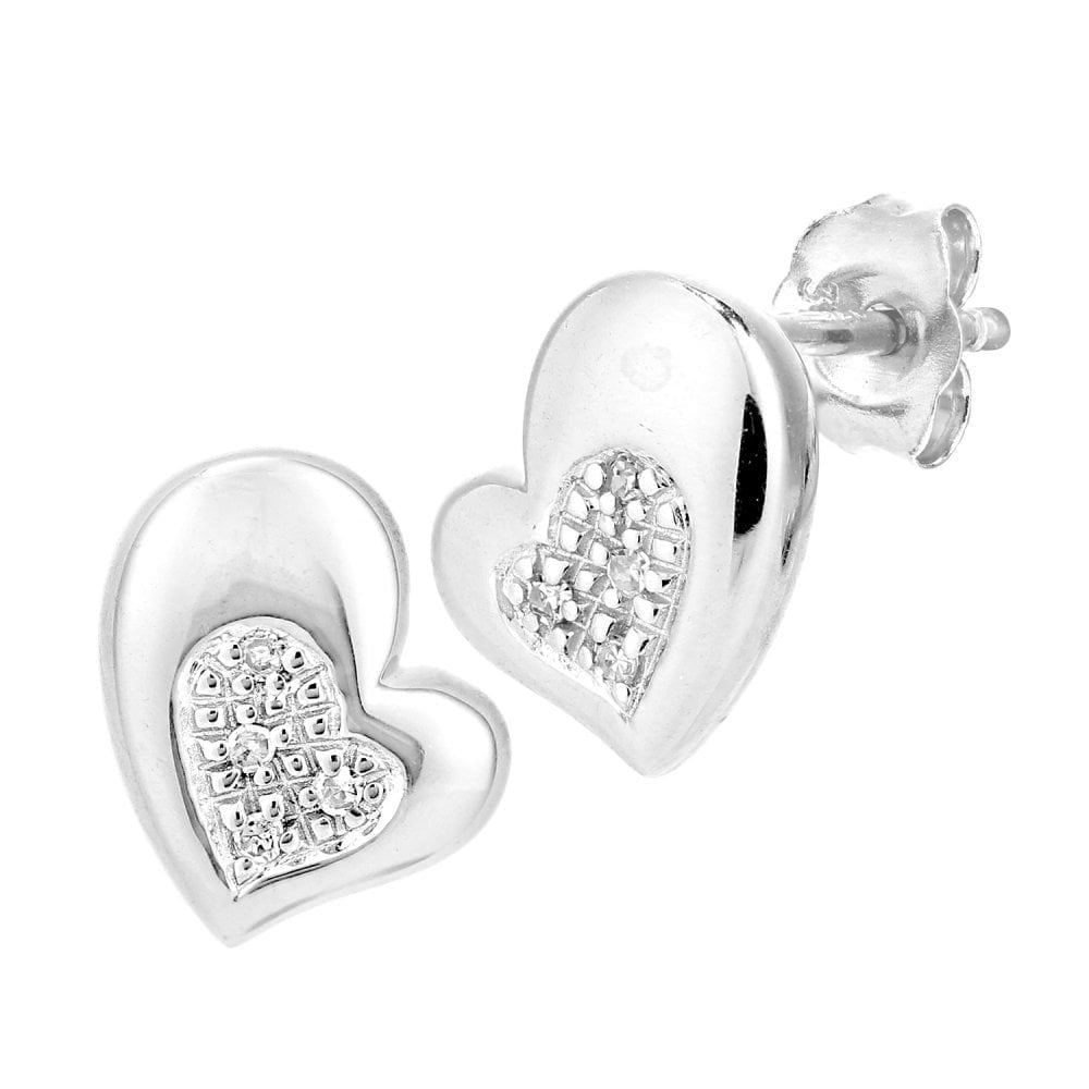 Diamond Heart Stud Earrings 9ct White Gold | Prime Jewellery