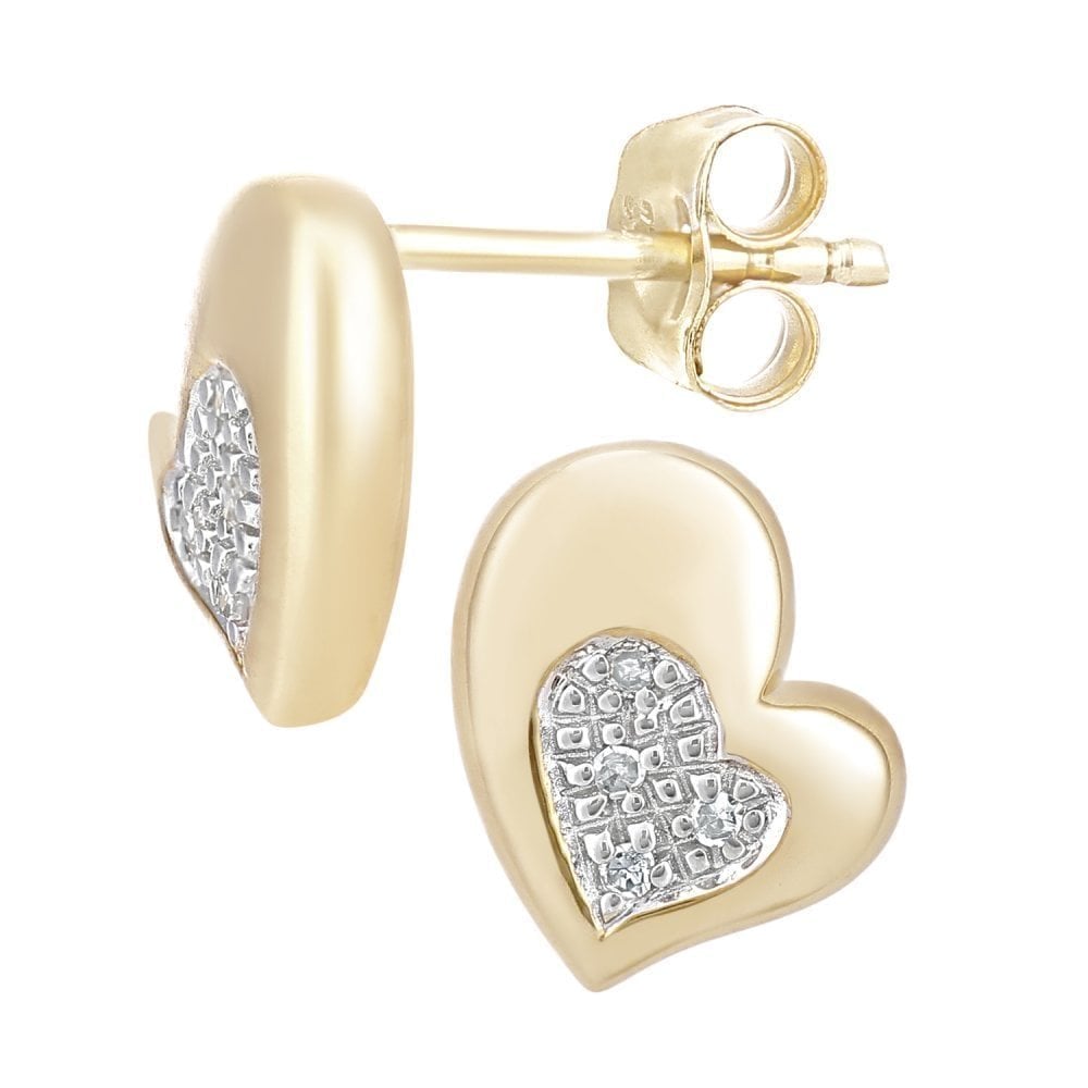 9ct Gold Natural Diamond Heart Stud Earrings