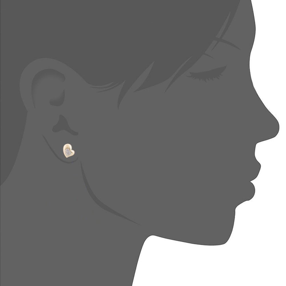 9ct Gold Natural Diamond Heart Stud Earrings