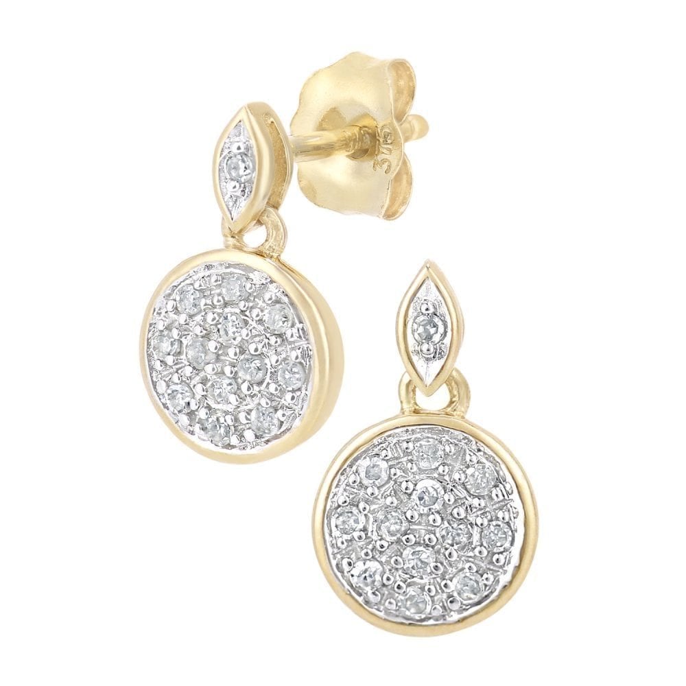 9ct Gold 0.10 Carat Natural Diamond Round Drop Earrings
