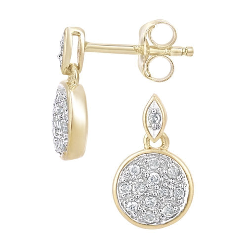 9ct Gold 0.10 Carat Natural Diamond Round Drop Earrings