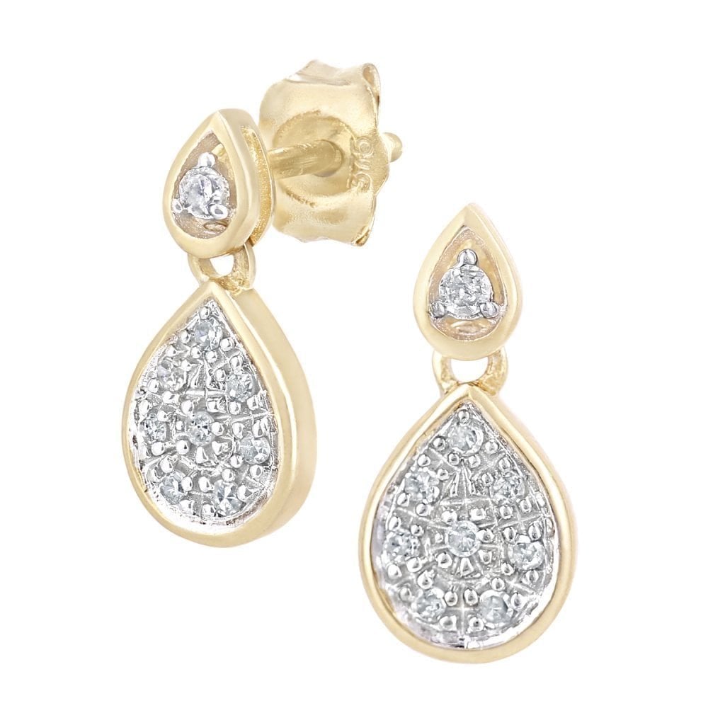 9ct Yellow Gold Natural Diamond Pear Drop Earrings