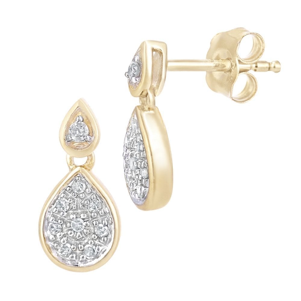9ct Yellow Gold Natural Diamond Pear Drop Earrings