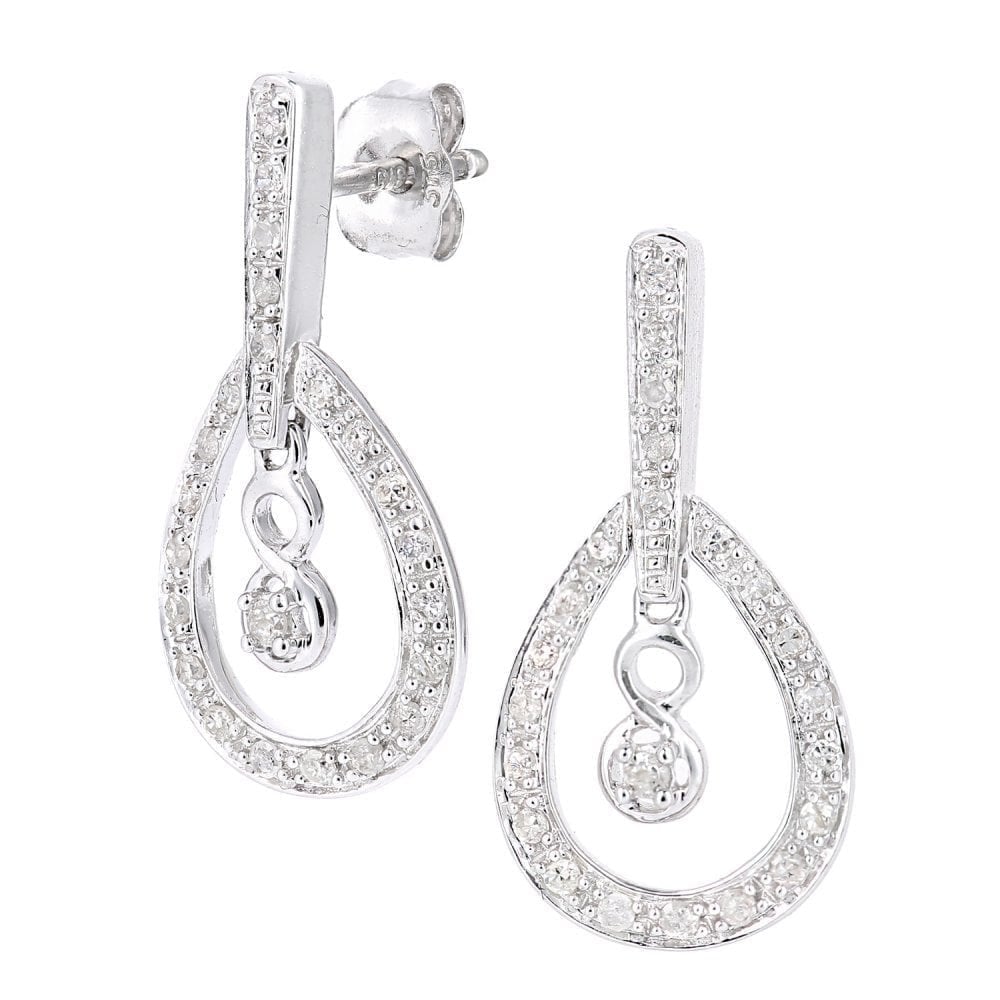 9ct White Gold 0.20 Carat Natural Diamond Infinity Drop Earrings
