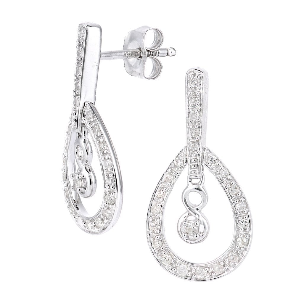 9ct White Gold 0.20 Carat Natural Diamond Infinity Drop Earrings