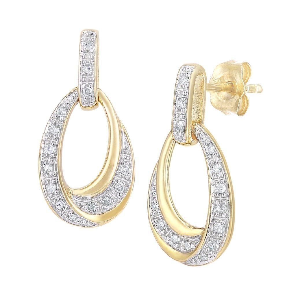 9ct Gold 0.10 Carat Natural Diamond Drop Earrings