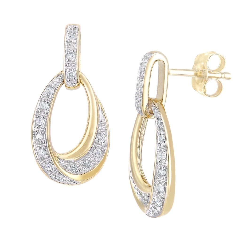 9ct Gold 0.10 Carat Natural Diamond Drop Earrings