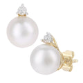9ct Yellow Gold Cultured Pearl and 0.01ct Diamond Stud Earrings