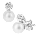 9ct White Gold Cultured Pearl and 0.01ct Diamond Stud Earrings