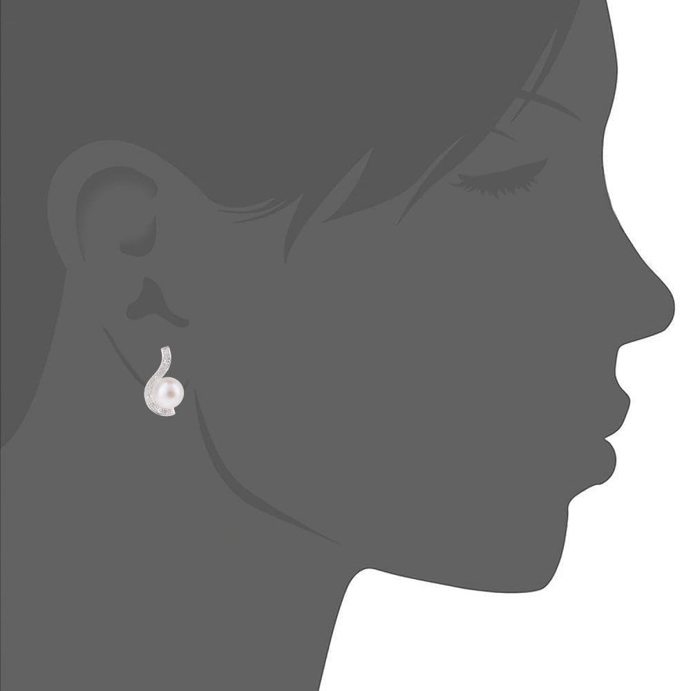 9ct White Gold Cultured Pearl and 0.05ct Diamond Stud Earrings
