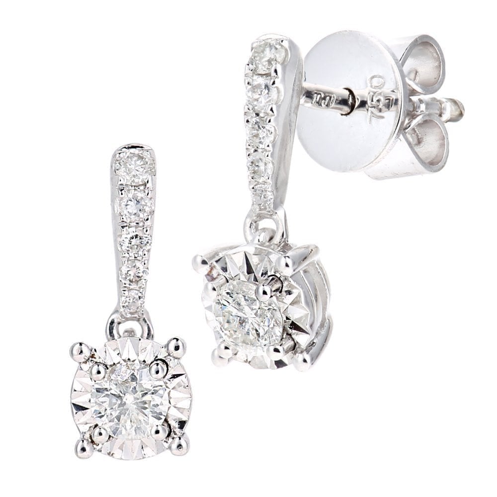 18ct White Gold 0.25 Carat Natural Diamond Solitaire Drop Earrings