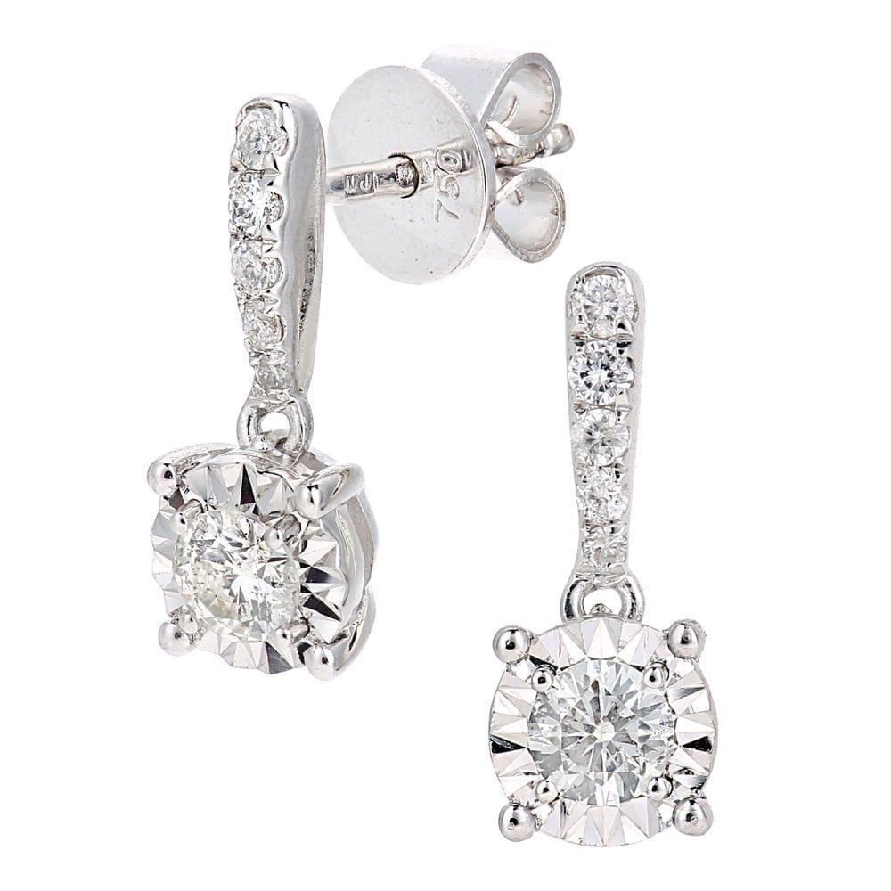 18ct White Gold 0.34 Carat Natural Diamond Solitaire Drop Earrings with Gold Push Back