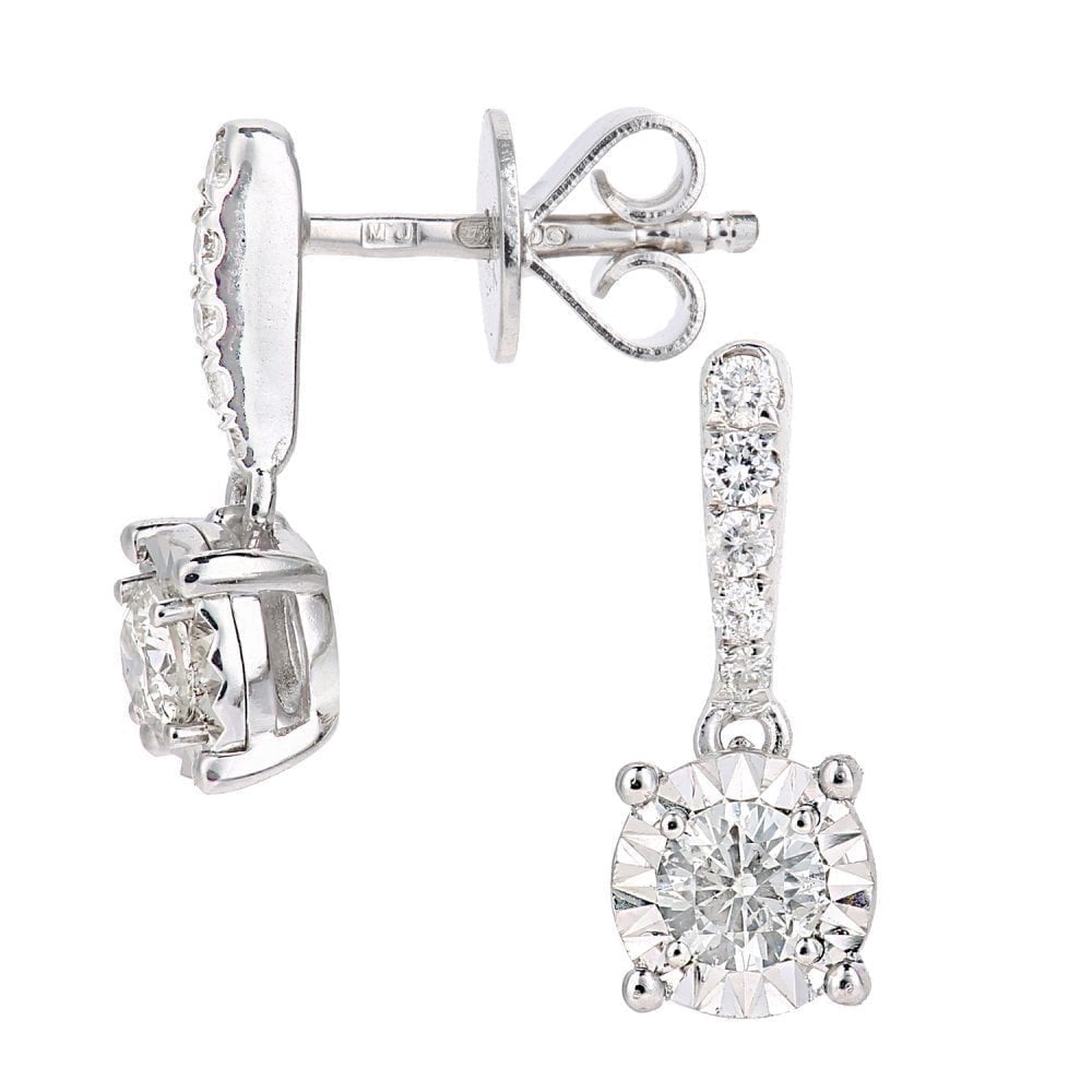 18ct White Gold 0.34 Carat Natural Diamond Solitaire Drop Earrings with Gold Push Back