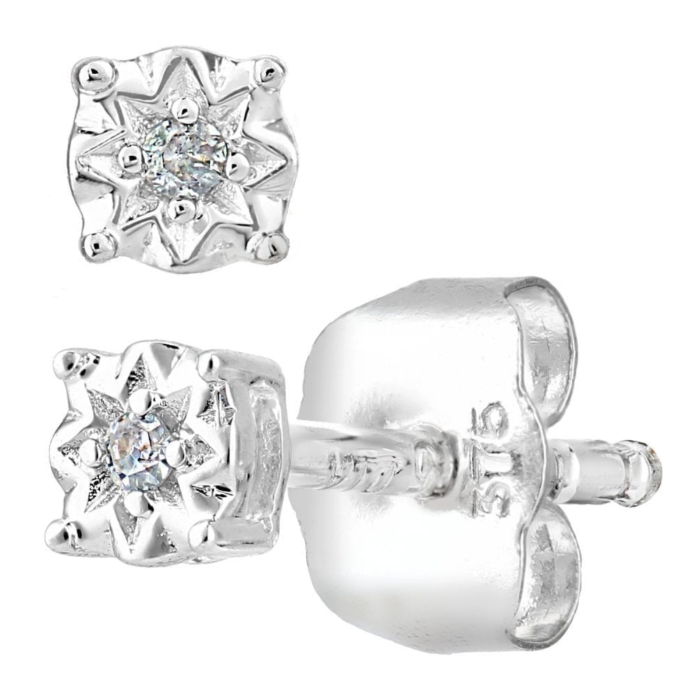 9ct White Gold Natural Diamond Solitaire Stud Earrings