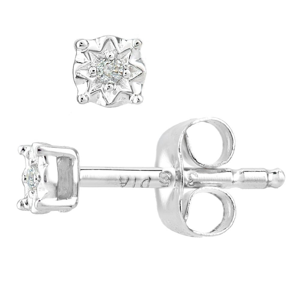 9ct White Gold Natural Diamond Solitaire Stud Earrings