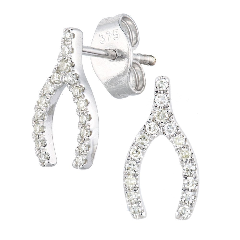 Diamond Wishbone Stud Earrings 9ct White Gold | Prime Jewellery