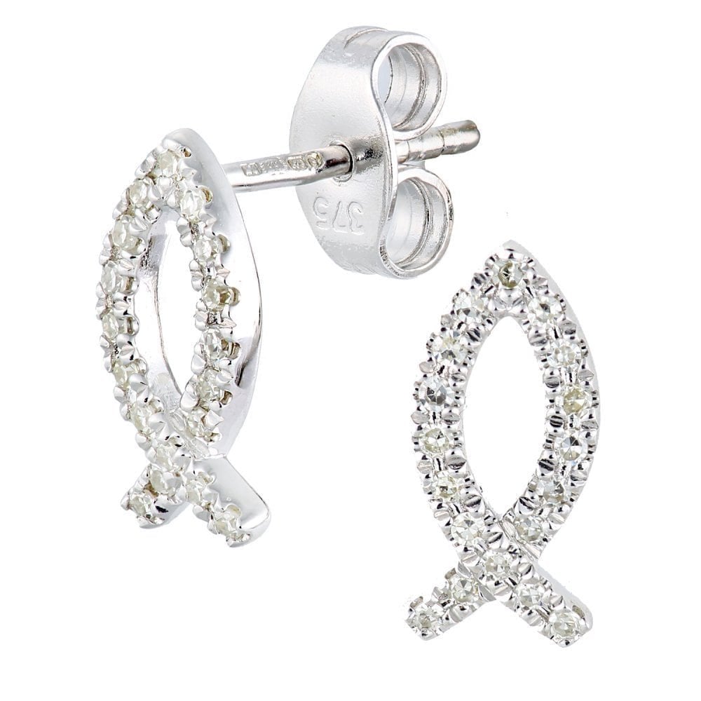 Diamond Stud Earrings 9ct White Gold | Prime Jewellery