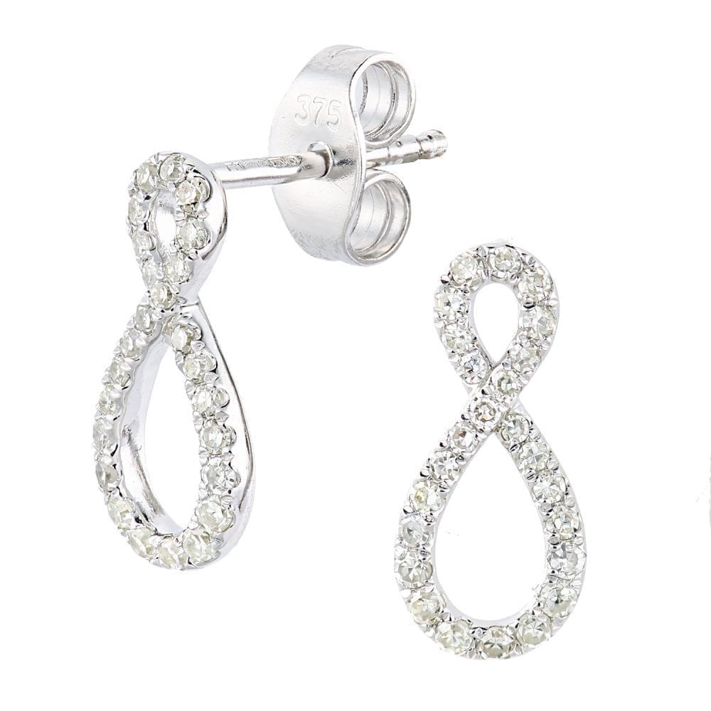 9ct White Gold 0.20 Carat Natural Diamond Infinity Stud Earrings