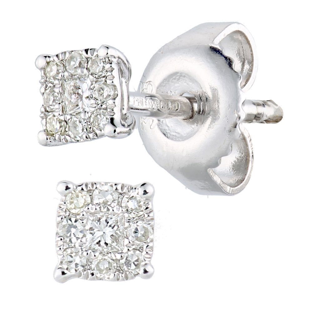 Diamond Cluster Stud Earrings 9ct White Gold | Prime Jewellery