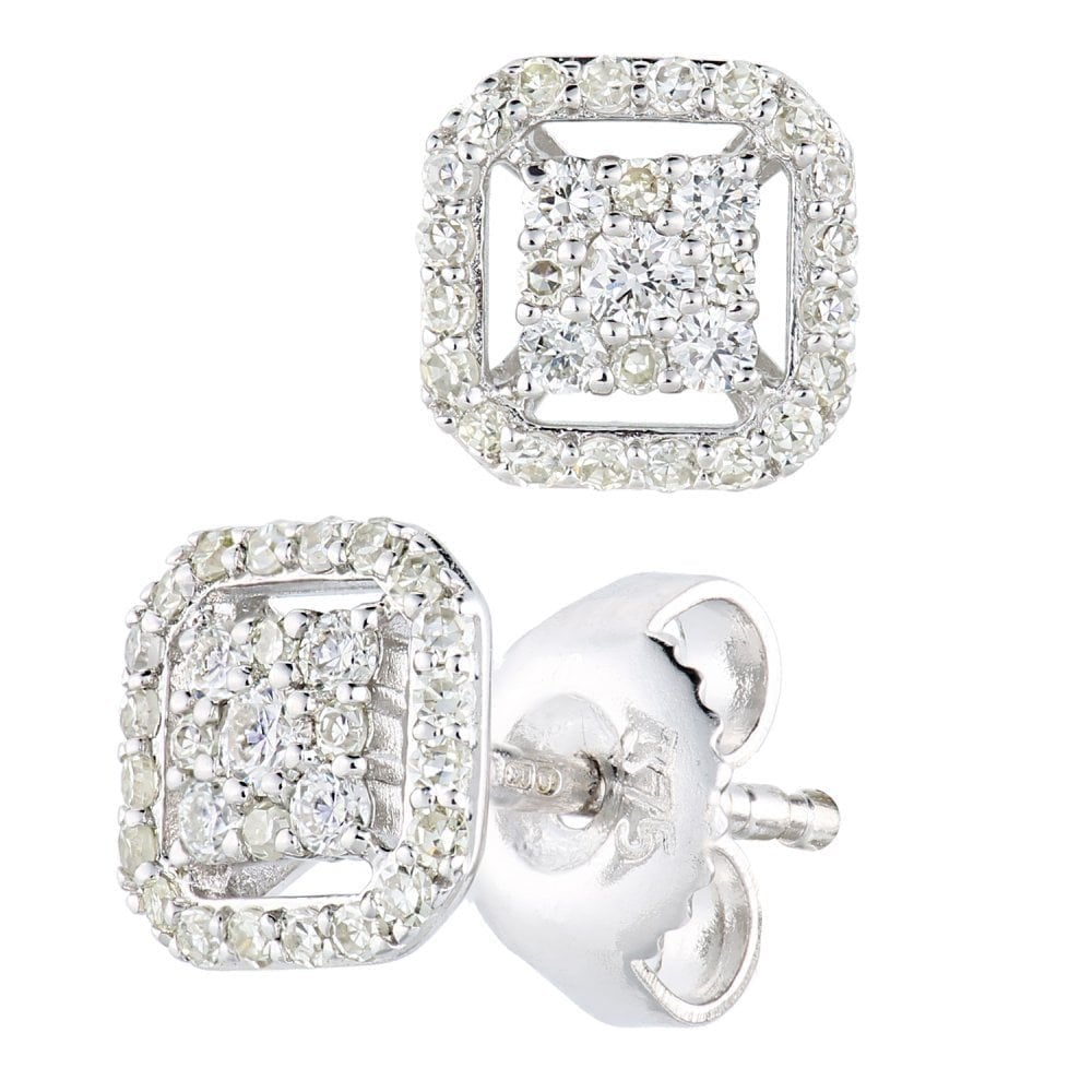 9ct White Gold 0.33 Carat Natural Diamond Halo Stud Earrings