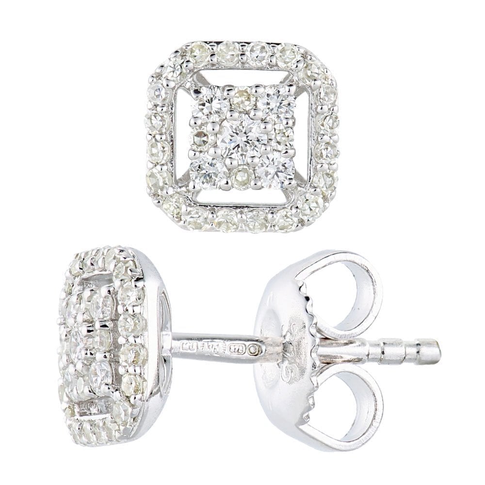 9ct White Gold 0.33 Carat Natural Diamond Halo Stud Earrings