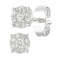 9ct White Gold 0.15 Carat Natural Diamond Round Halo Stud Earrings with Gold Push Back