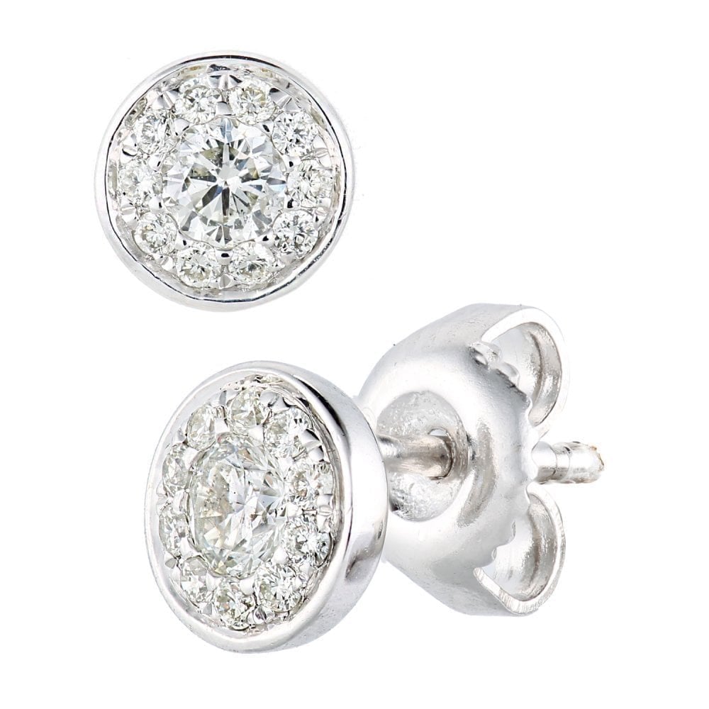 9ct White Gold 0.33 Carat Natural Diamond Round Halo Stud Earrings
