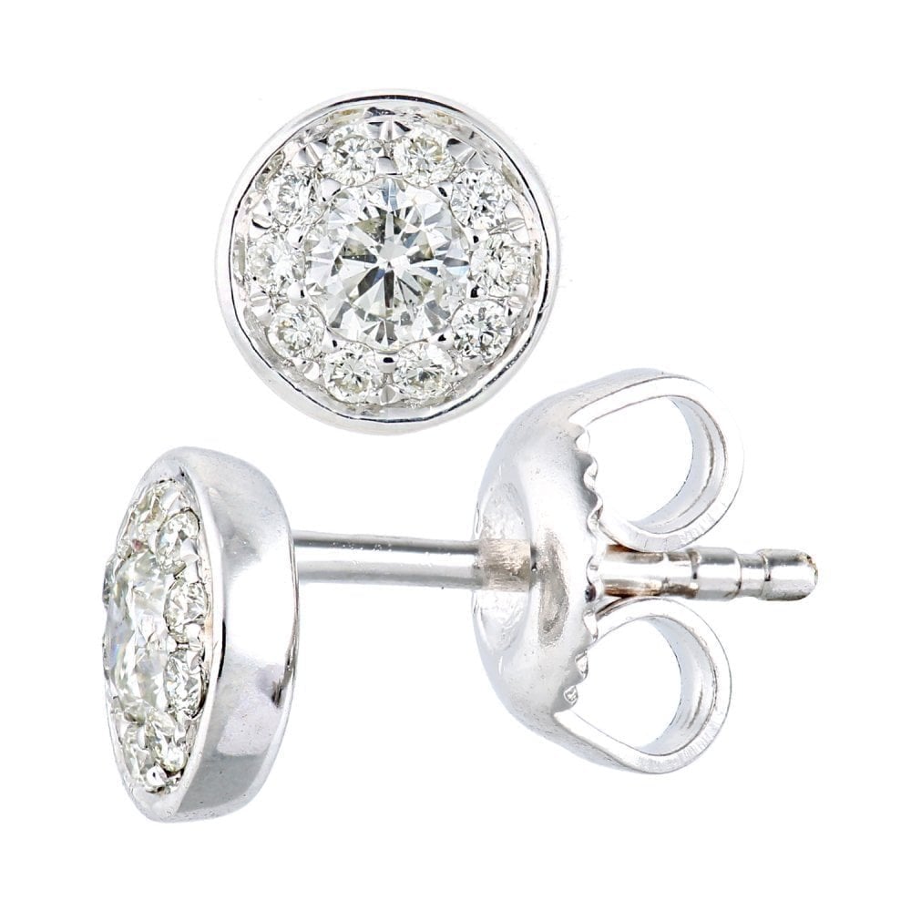 9ct White Gold 0.33 Carat Natural Diamond Round Halo Stud Earrings