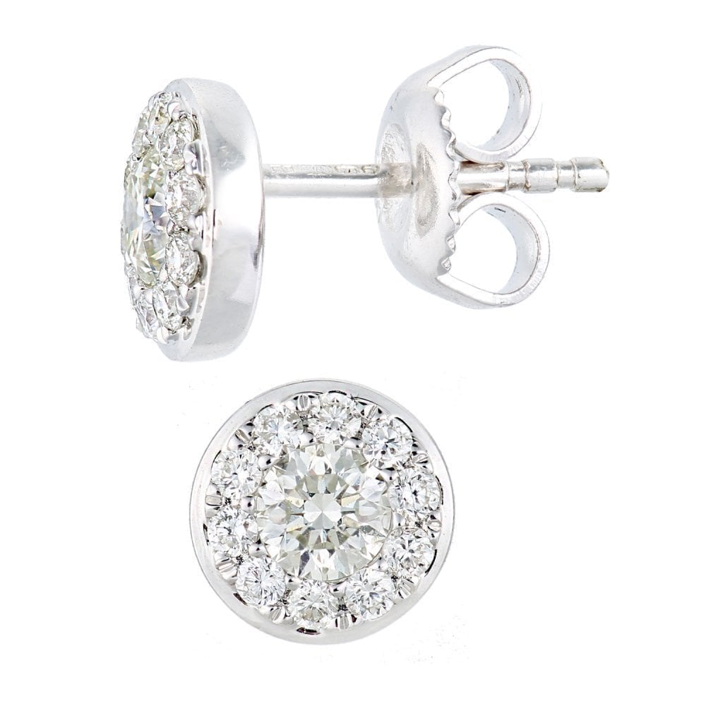 9ct White Gold 0.50 Carat Natural Diamond Round Halo Stud Earrings with Gold Push Back