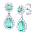 9ct White Gold 0.83ct Emerald & 0.25ct Diamond Teardrop Halo Earrings
